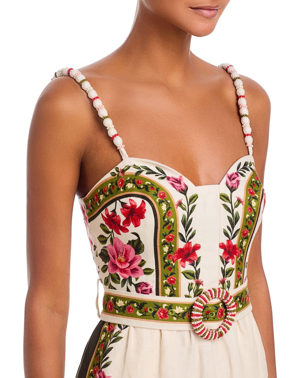 farm rio sleeveless embroidered slim midi dress Off-White Richelieu V Neck Sleeveless Midi Dress main image 1