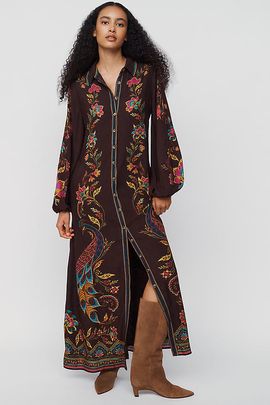 dark green guipure long sleeve maxi dress FARM Rio Infinity bridesmaid dress