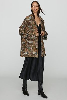 Farm Rio Flower Jacquard Trench Coat Jacket