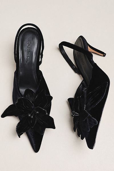 Farm Rio Flower Velvet Slingback Heels