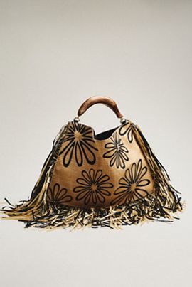 Farm Rio Fringed Raffia Mini Hand Bag