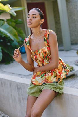 Farm Rio Fruit Garden Cotton Peplum Tank Top