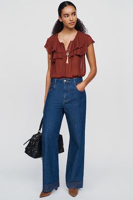 Farm Rio High-Rise Wide-Leg Denim Pants