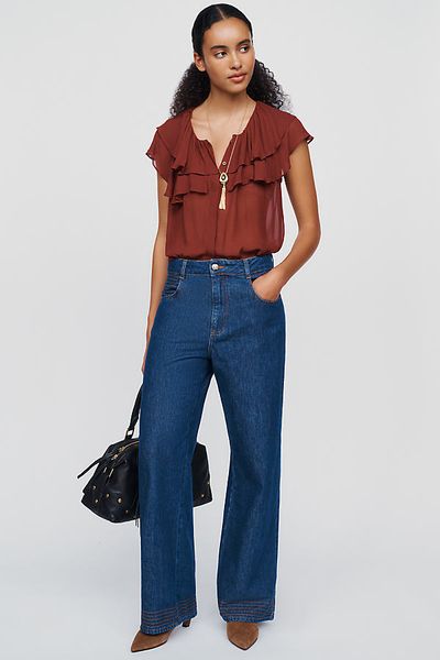 Farm Rio High-Rise Wide-Leg Denim Pants