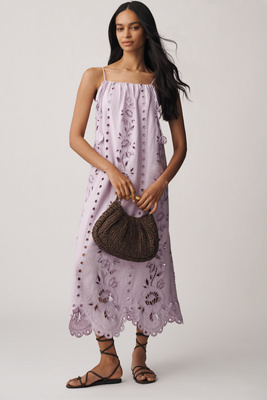 knee length dresses for ladies Delicate Forest Sand Richelieu Embroidered Midi Dress main image 1