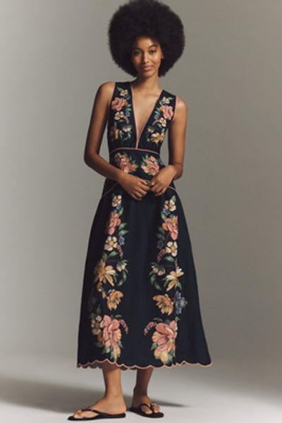 farm rio sleeveless linen maxi dress Farm Rio Women's Floral Insects V-Neckline Sleeveless Maxi Dress