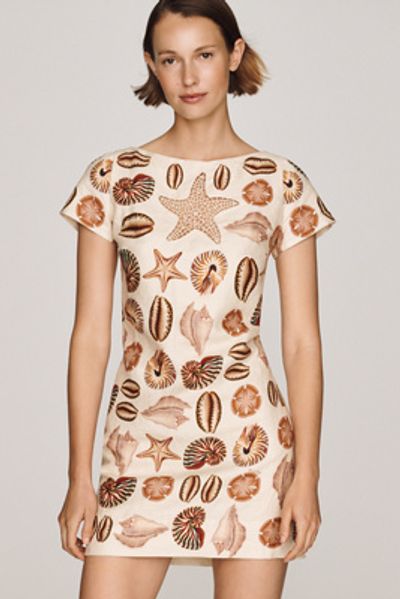 Farm Rio Marine Shells 100% Linen Mini Dress