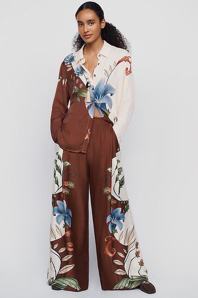 Farm Rio Millena Printed High-Rise Wide-Leg Pants