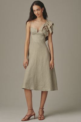 farm rio x anthropologie 3d floral linen midi dress Farm Rio