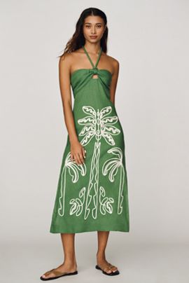 Farm Rio Palm Tree Linen Midi Dress