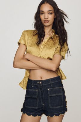 Farm Rio Scalloped Denim Shorts