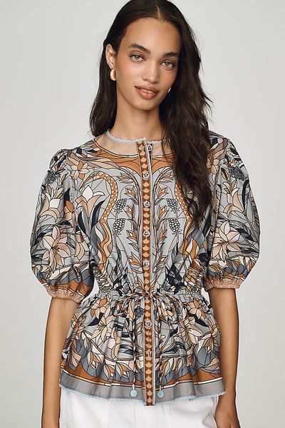 Farm Rio Stained Glass Puff-Sleeve Top