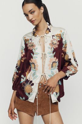 Farm Rio Tie-Front Long-Sleeve Top