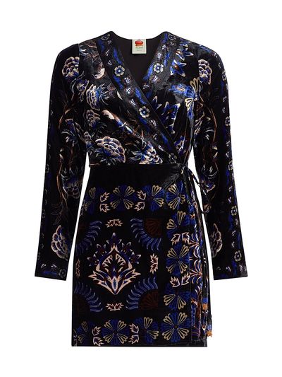 Farm Rio Women's Arabesque Mix Scarves Floral Velvet Wrap Minidress