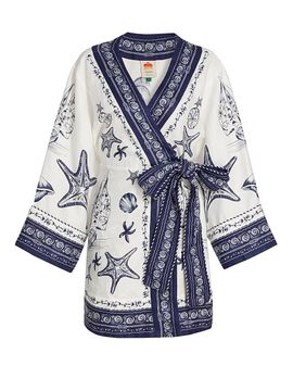 Farm Rio Women's Coast Scarf Linen Tie-Waist Minidress