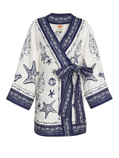 Farm Rio Women's Coast Scarf Linen Tie-Waist Minidress