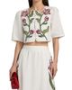 Farm Rio Women's Floral-Embroidered Linen Crop Top - 3