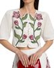 Farm Rio Women's Floral-Embroidered Linen Crop Top - 6