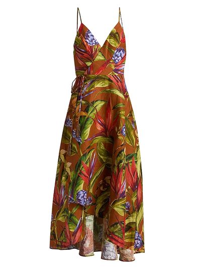 Farm Rio Women's Floral Linen A-Line Midi-Wrap Dress