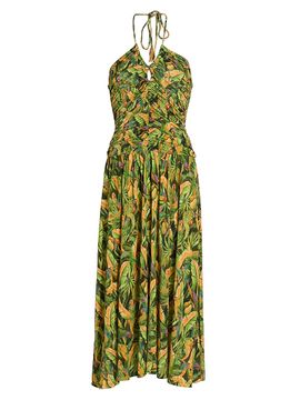 Farm Rio Women's Parrot-Print Ruched Midi Dress