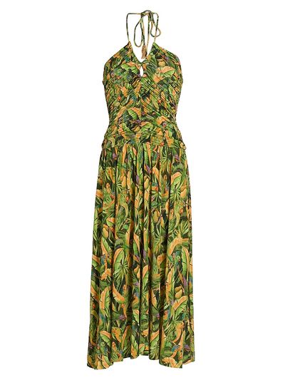 Farm Rio Women's Parrot-Print Ruched Midi Dress