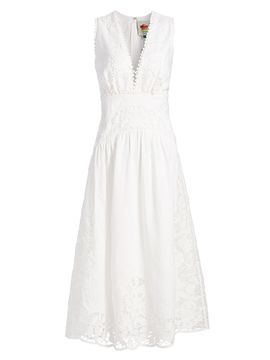 Farm Rio Women's Richilieu Embroidered V-Neck Midi-Dress