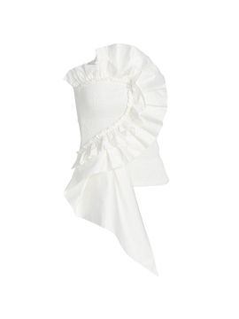 Farm Rio Women's Smocked Ruffled Cotton Strapless Top