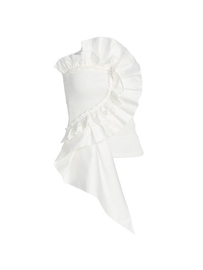 Farm Rio Women's Smocked Ruffled Cotton Strapless Top