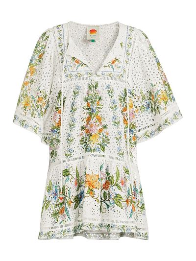 Farm Rio Women's Sweet Bloom Bouquet Eyelet Cotton Cover-Up