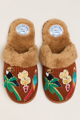 Farm Rio Wool Blend Faux Fur Slippers