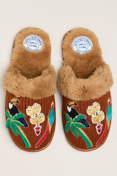 Farm Rio Wool Blend Faux Fur Slippers