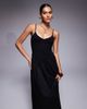 Fashionkilla Fashionkilla cotton & poplin mix v neck drop waist detail maxi dress in black - 2