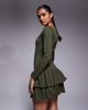 Fashionkilla Fashionkilla cotton long sleeve drop waist ruffle hem mini dress in khaki-Green - 2