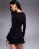 Fashionkilla Fashionkilla cotton long sleeve ruffle hem mini dress in black - 3