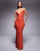 Fashionkilla Fashionkilla double layered slinky lace trim wrap halterneck maxi dress in orange - 1