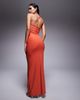 Fashionkilla Fashionkilla double layered slinky lace trim wrap halterneck maxi dress in orange - 3