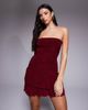 Fashionkilla Fashionkilla double sculpted slinky bandeau drop waist ruffle hem mini dress in burgundy-Red - 1
