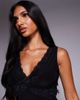 Fashionkilla Fashionkilla double sculpted slinky lace trim v neck mini dress in black - 2
