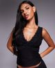 Fashionkilla Fashionkilla double sculpted slinky lace trim v neck tank top in black - 1