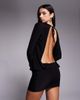 Fashionkilla Fashionkilla double sculpted slinky long sleeve fold-over waist detail open tie back mini dress in black - 1