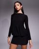 Fashionkilla Fashionkilla double sculpted slinky long sleeve fold-over waist detail open tie back mini dress in black - 4