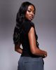 Fashionkilla Fashionkilla double sculpted slinky metal detail ruched side T-shirt in black - 2
