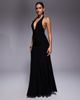 Fashionkilla Fashionkilla double sculpted slinky plunge halterneck godet hem maxi dress in black - 1