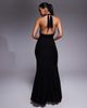 Fashionkilla Fashionkilla double sculpted slinky plunge halterneck godet hem maxi dress in black - 2