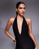 Fashionkilla Fashionkilla double sculpted slinky plunge halterneck godet hem maxi dress in black - 4