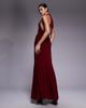 Fashionkilla Fashionkilla double sculpted slinky plunge halterneck godet hem maxi dress in burgundy-Red - 3