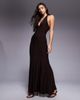 Fashionkilla Fashionkilla double sculpted slinky plunge halterneck godet hem maxi dress in chocolate-Brown - 1