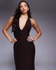 Fashionkilla Fashionkilla double sculpted slinky plunge halterneck godet hem maxi dress in chocolate-Brown - 3