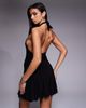 Fashionkilla Fashionkilla double sculpted slinky plunge halterneck godet hem mini dress in black - 2