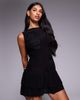 Fashionkilla Fashionkilla double sculpted slinky slash neck low back ruffle hem flower applique mini dress in black - 1